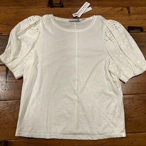 NWT Alice + Olivia White Eyelet Sleeve Top Size M